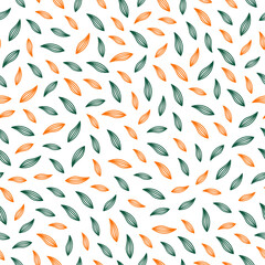 Orange and green flower petals seamless pattern with white background.