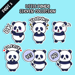 Set of social media emoji little panda sticker collection animal emoticon