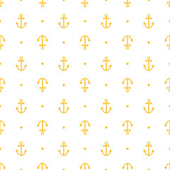 White seamless pattern with yellow dots and anchors.
