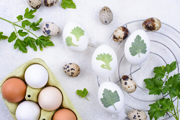 Fototapeta na wymiar Process of decorating Easter eggs
