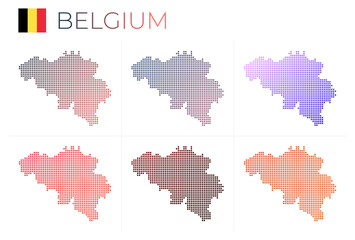 Fototapeta na wymiar Belgium dotted map set. Map of Belgium in dotted style. Borders of the country filled with beautiful smooth gradient circles. Artistic vector illustration.
