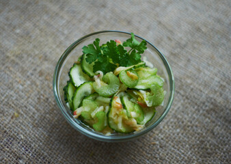Green salad of celery, cucumber, apple