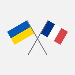Vector illustration of the Ukrainian (Ukraine) flag and the French (France) flag crossing each other representing the concept of cooperation