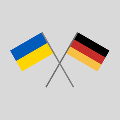 Vector illustration of the Ukrainian (Ukraine) flag and the German (Germany) flag crossing each other representing the concept of cooperation