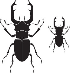 Stag beetle bug black and white vector illustration