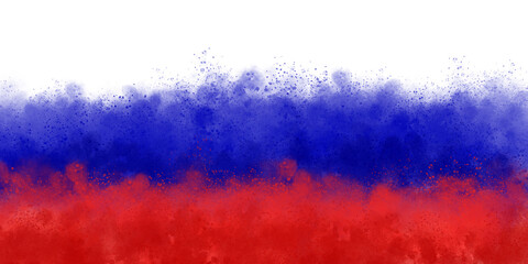 水彩の飛沫で描いた手書きのロシア国旗