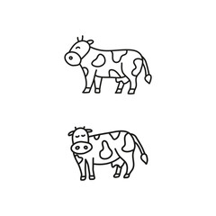Cute doodle outline cows. Domestic farm animals.