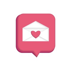 Vector illustration of love letter icon. Red speech bubble with envelope and heart. Happy Valentine's day mail notification symbol. Romantic greeting card design for web, email, social media, banner.