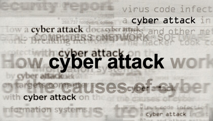 Headline titles media with cyber attack 3d illustration