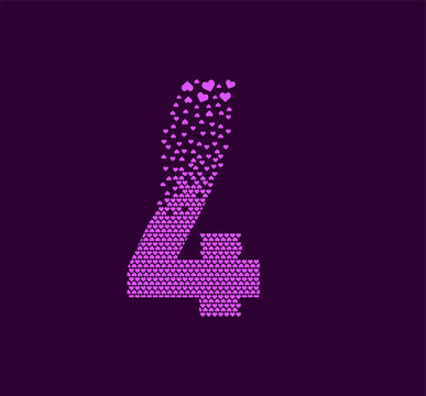 Heart number 4 animated pixel dot logo. Big 4 mark pixels up. It is filled with hearts. Complementary and integrative pixel movement. The modern heart connects the dots.