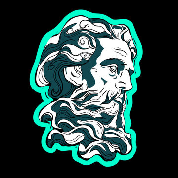 Abstract greek ancient sculpture  Zeus. Vector hand drawn illustrations of modern statues.  Sticker pack Zeus head.  Punk culture inspired.