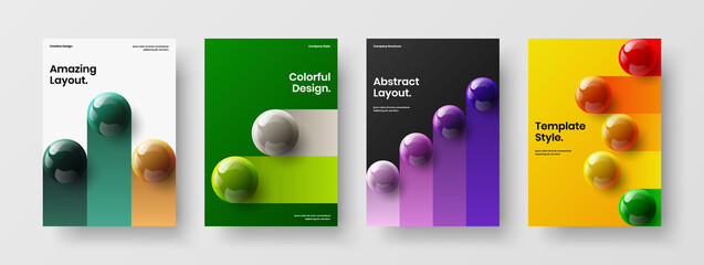 Trendy poster A4 vector design illustration composition. Simple 3D balls banner template collection.