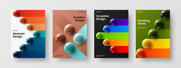 Amazing journal cover A4 vector design template bundle. Original realistic spheres flyer layout composition.