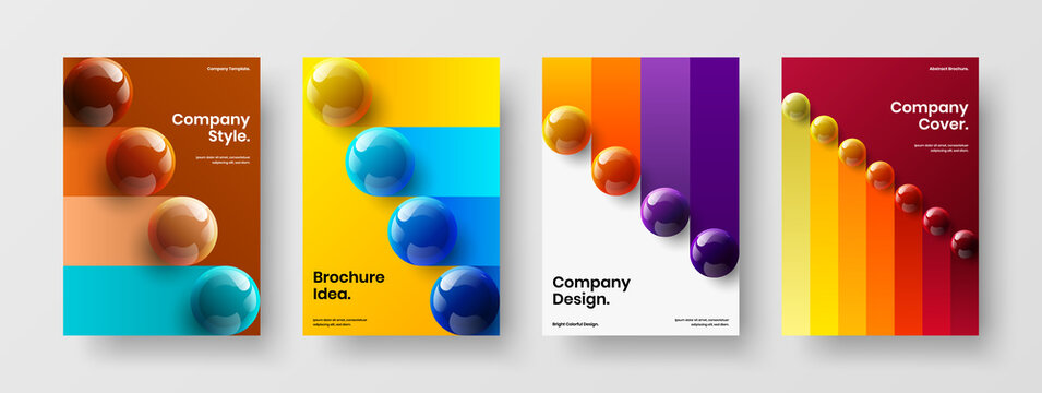 Minimalistic brochure vector design illustration collection. Unique 3D spheres book cover concept set.