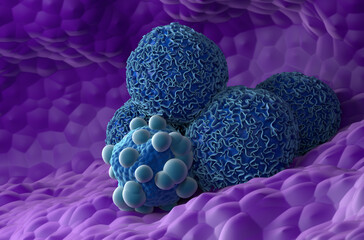 Pancreatic cancer cells - closeup view 3d illustration - obrazy, fototapety, plakaty