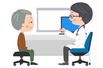 診察する医師と患者のおじいさんのイラスト