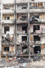 War of Russia against Ukraine. Residential building damaged in Kyiv