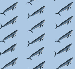 Cute diagonal whales kids seamless pattern, made in vector. Pattern for fabric, textile.