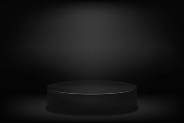 3d realistic vector round stage on dark background.Black round podium for product demonstration and advertising.