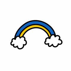 Ukrainian flag in rainbow shape doodle icon, vector color line illustration