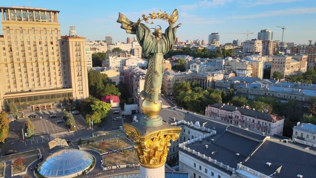 One of the most famous symbols of Kyiv, Ukraine - Beregynya Monument on Independence Square