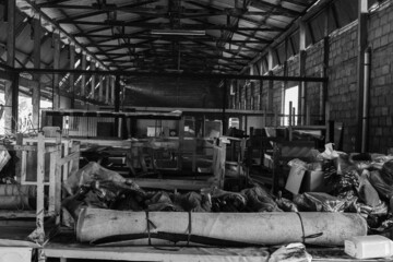 Black and White Abandoned Factory Warehouse 