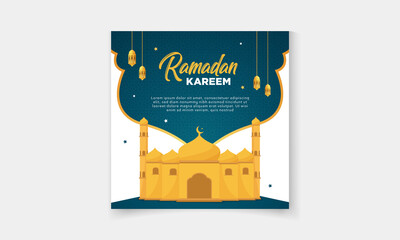 Ramadan Kareem Promotional sale social media post template with musjid , moon, and lamp 