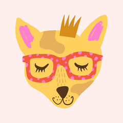 Vector clipart dog sticker. Dogs breed. EPS and JPG illustration. Funky doodle trendy print, colorful handdrawn childish cartoon art. Groovy fauve abstract collage decor elements in authors style.