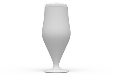 Frosty glass of fresh draft beer isolated on a white monochrome background.