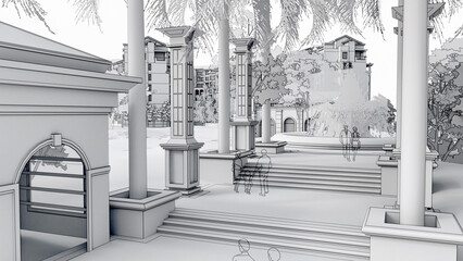 Condominium model in white color. 3d modern house, on white background. 3d illustration.