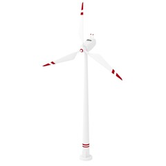 Isometric 3d render of of wind turbine in white red colors isolated on white