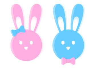 Girl Boy Rabbit Bunny Easter Egg Pastel Pink Blue Yellow 3D Layer Cutout Paper Card Online Web Banner Isolated