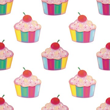 Seamless pattern background with colorful cupcakes