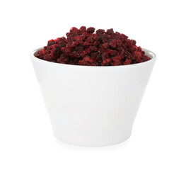 Dried red currants in bowl isolated on white