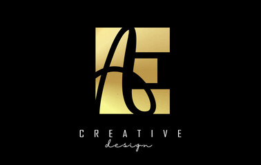 Golden Letters EA Logo with a minimalist design. Letters E and A with geometric and handwritten typography.