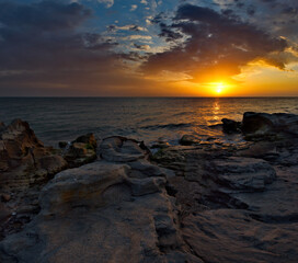 Russia. Republic of Dagestan. Early sunny morning on the deserted city embankment of Makhachkala.