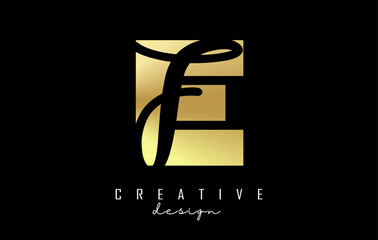 Golden Letters EF Logo with a minimalist design. Letters E and F with geometric and handwritten typography.