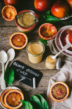 Curd and pile of blood oranges