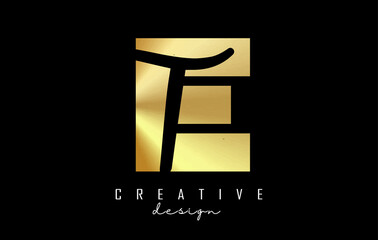 Golden Letters ET Logo with a minimalist design. Letters E and T with geometric and handwritten typography.
