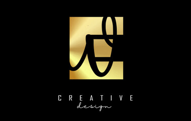 Golden Letters EW Logo with a minimalist design. Letters E and W with geometric and handwritten typography.