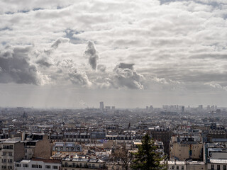 cityscape of Paris from Montmartre on a clouy day