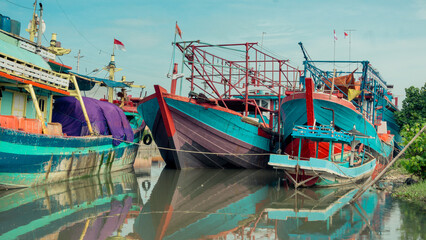 Ships are docked at the port city of Tegal, Central Java, on the morning of March 2, 2022.