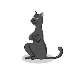 Totally black cat is sitting.