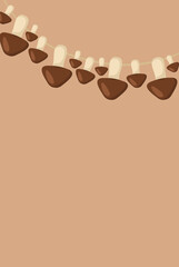 illustration of mushrooms with place for text, for printing on tablecloths, posters, banners, textiles, home goods.
