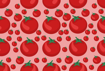 Seamless pattern illustration of tomatoes for printing on tablecloths, clothes, dishes, gift paper, textiles, home goods.
