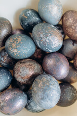 Unusual Easter eggs in blue shades with gilding