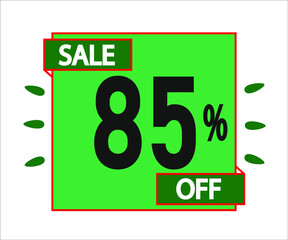 85% off purchase. Green sticker with offer message.