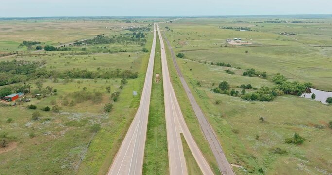 Overlooking view of a small town a Clinton in the highways, US Rte 66 interchanges of Oklahoma US