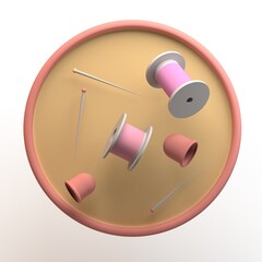 Sewing thread icon on isolated white background. 3D illustration. App. Fashion designer icon.