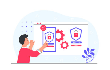 Concept of verification. Person enters his login and password into smartphone. User verification, protection of personal data. Modern technologies and devices. Cartoon flat vector illustration